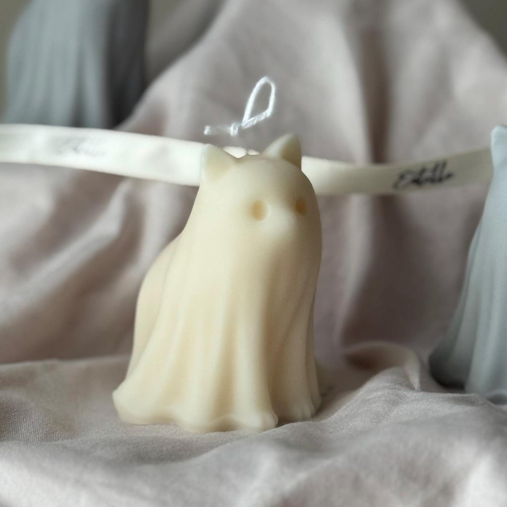 Halloween Cat & Dog Ghosts Candle Duo: Hand-Poured Soy Wax Sculptural Candles-2