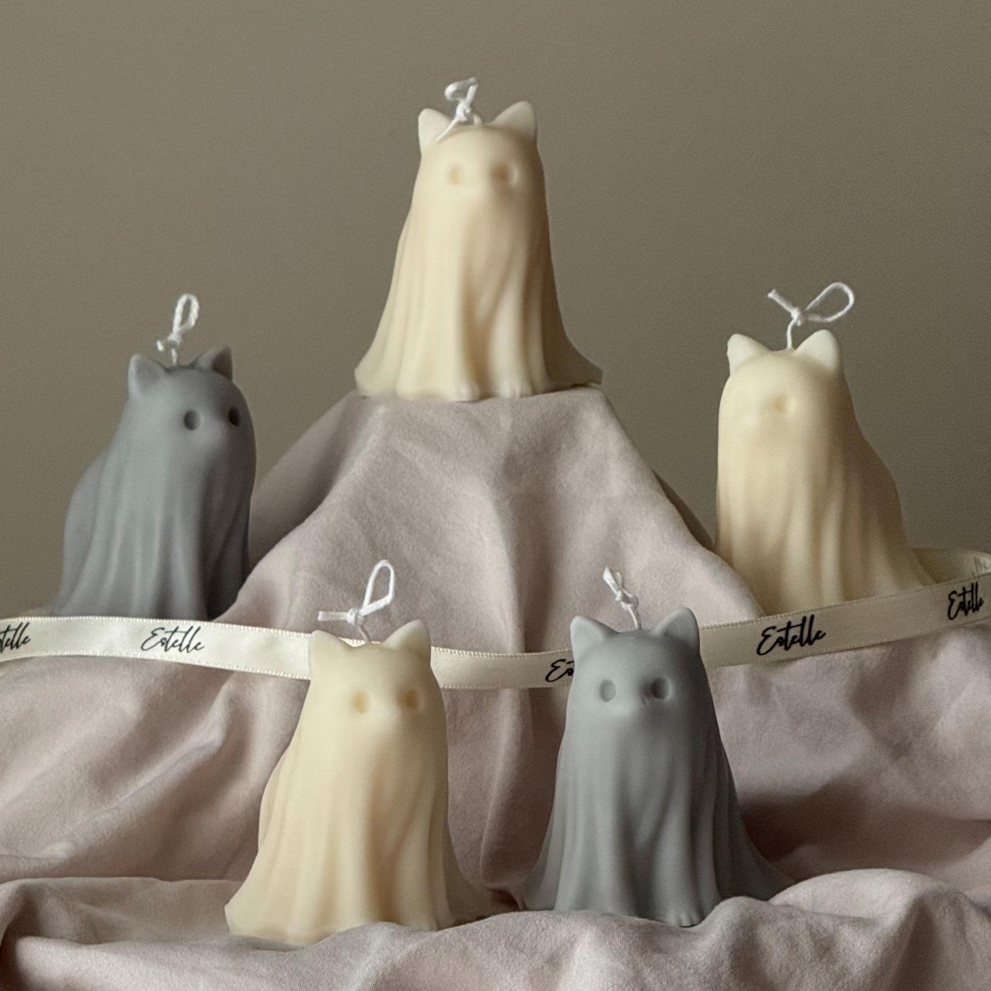 Halloween Cat & Dog Ghosts Candle Duo: Hand-Poured Soy Wax Sculptural Candles-0