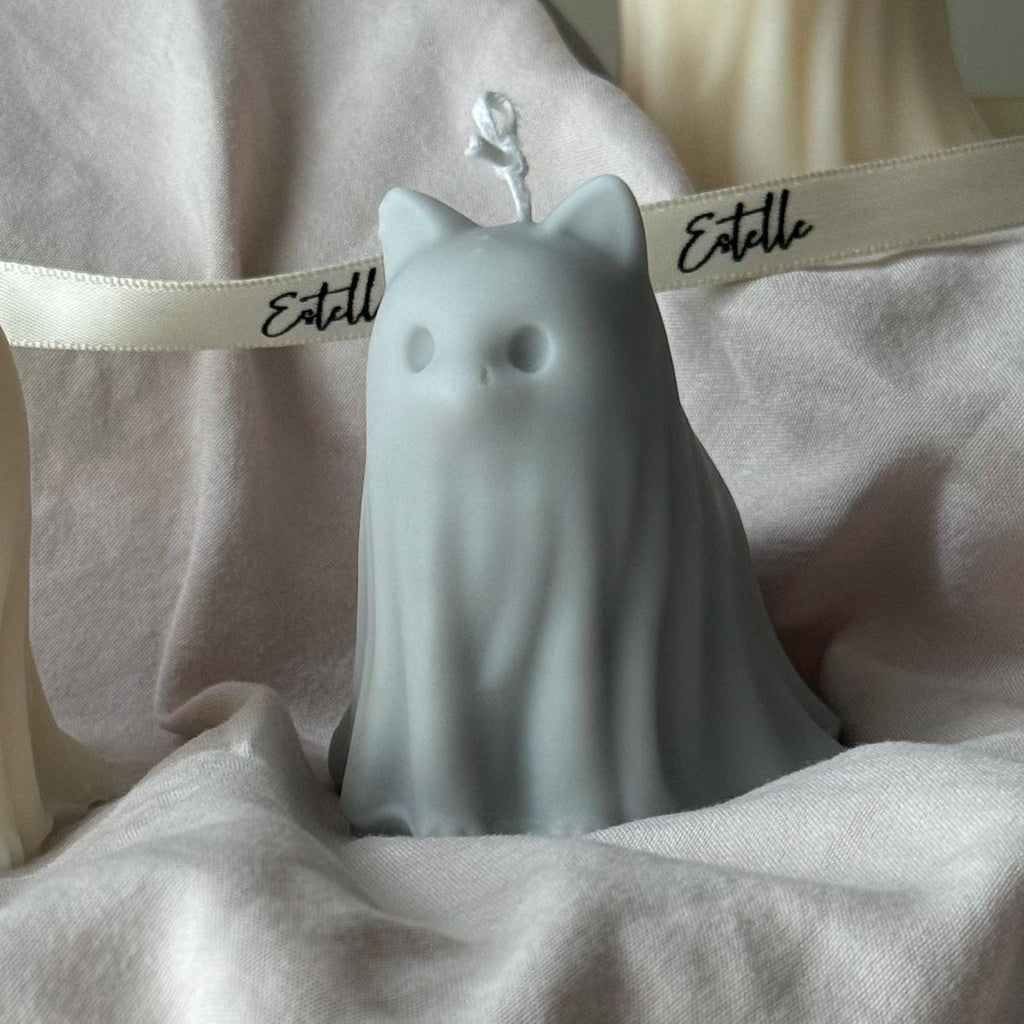 Halloween Cat & Dog Ghosts Candle Duo: Hand-Poured Soy Wax Sculptural Candles-3