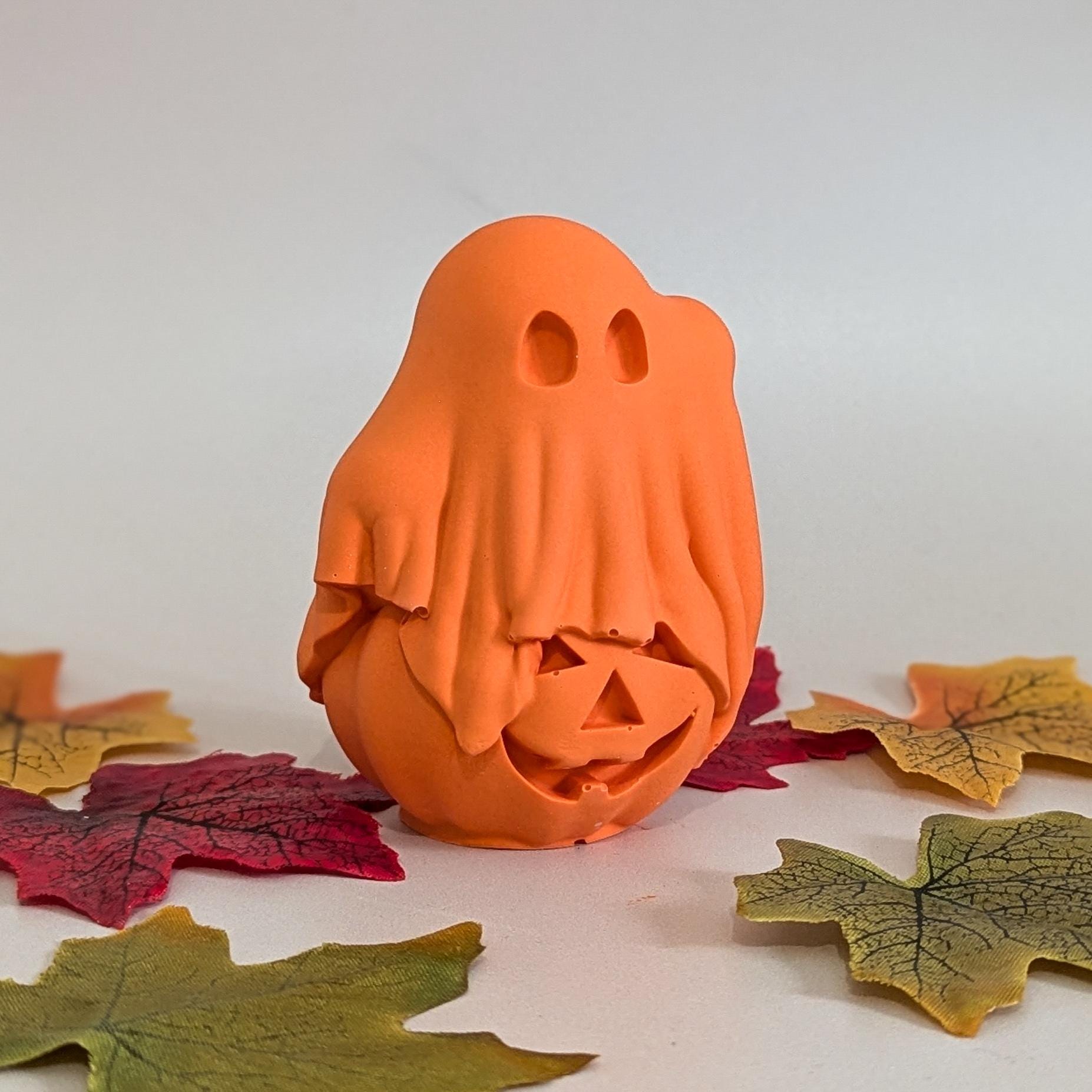 Halloween Decor Pumpkin and Ghost Figurine, Cute Handmade Halloween Ornament-3