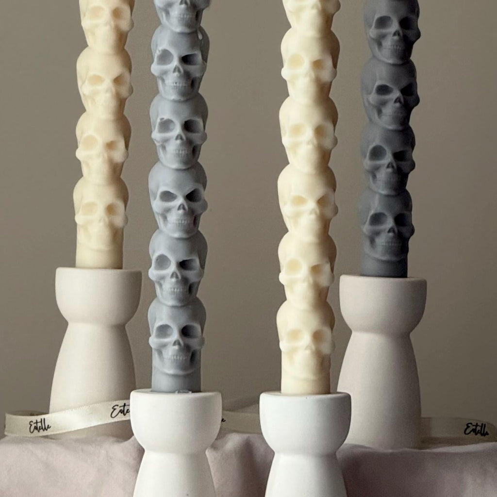 Hand Poured Soy Wax Skull Taper Candle: Halloween Decor-1