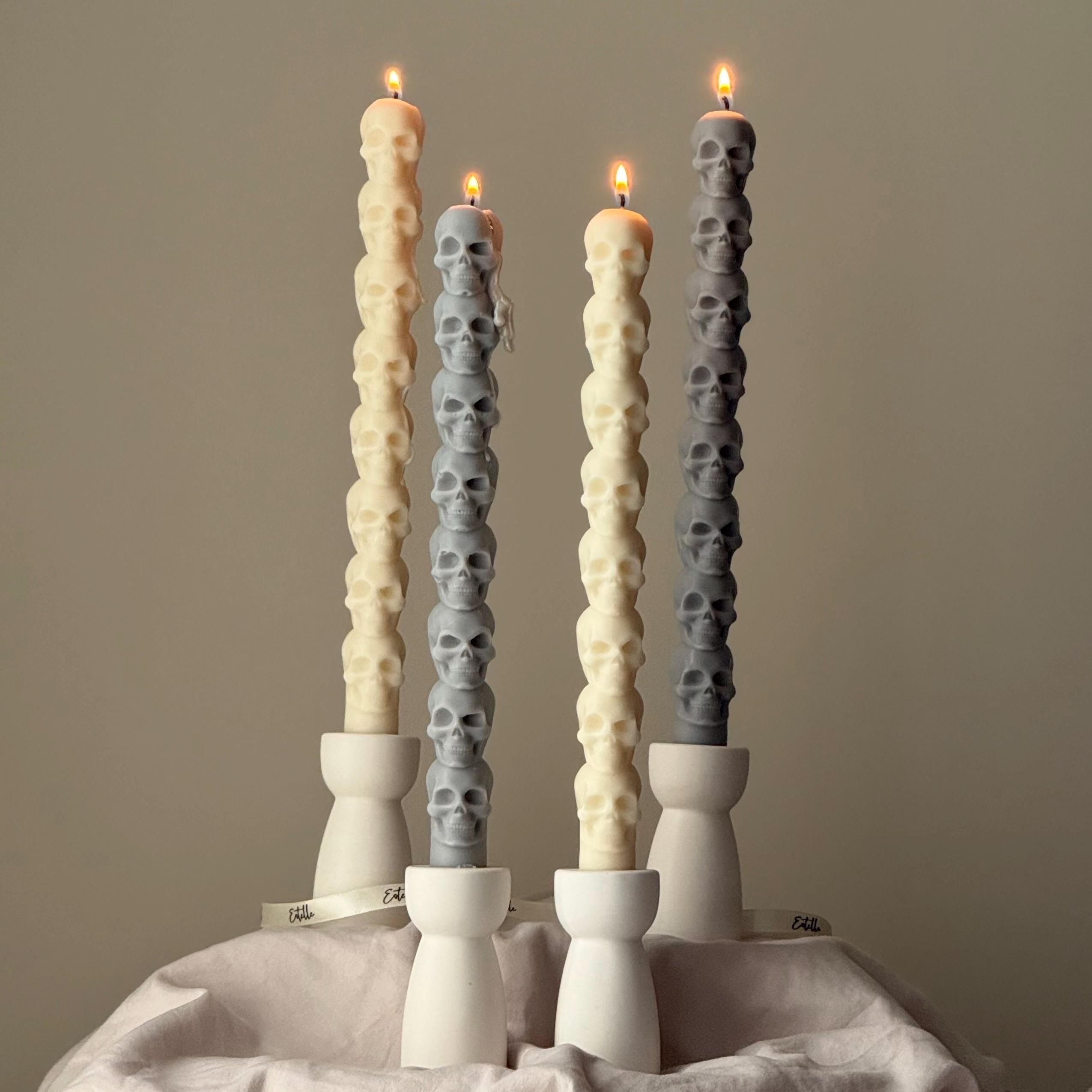 Hand Poured Soy Wax Skull Taper Candle: Halloween Decor-0