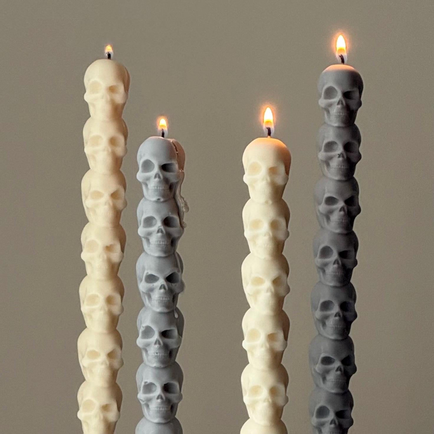 Hand Poured Soy Wax Skull Taper Candle: Halloween Decor-2