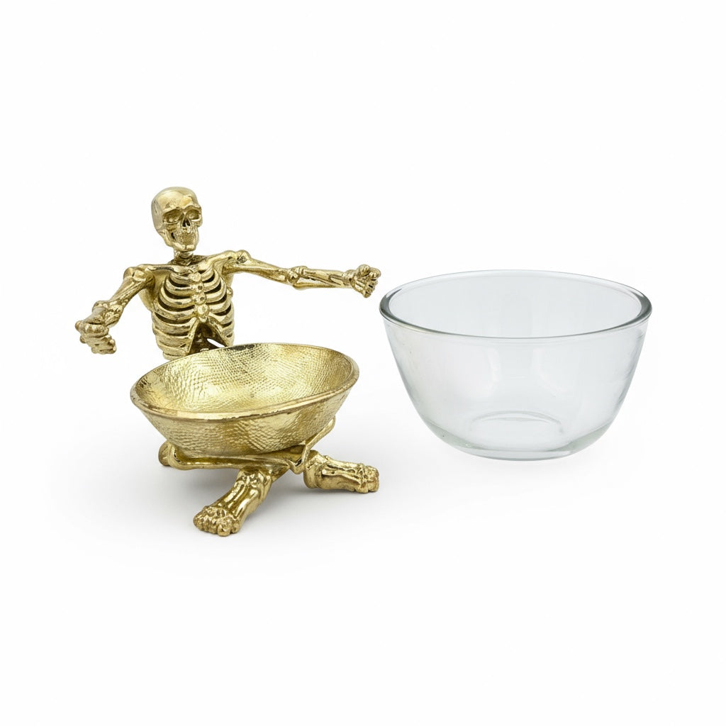 Skeleton Bowl with Glass Insert – Gothic Decorative Dish | Gold, Silver or Antique Finish | Halloween Candy Bowl & Home Decor-4